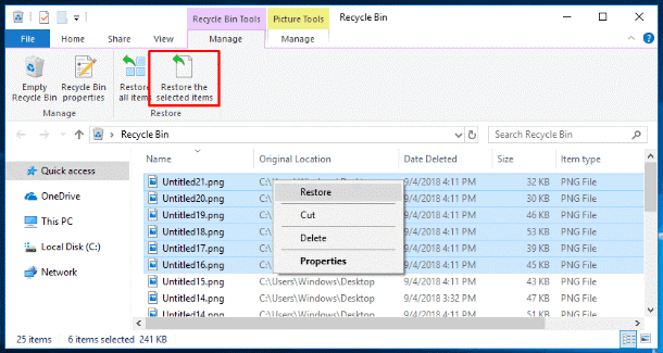 How to restore deleted files and folders from the Recycle Bin in Window 10
