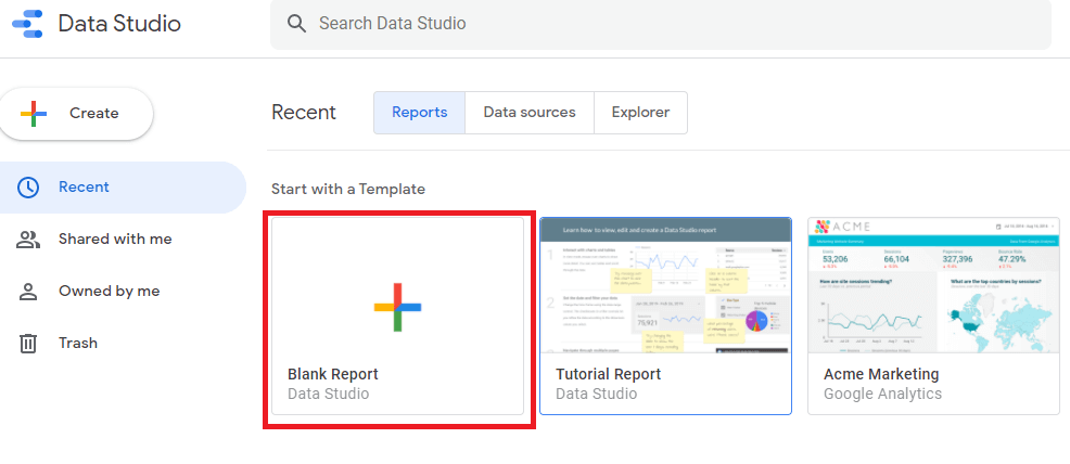 Google Data Studio - Create Report