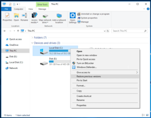 Retrieve deleted files from the Previous Versions in Windows 10